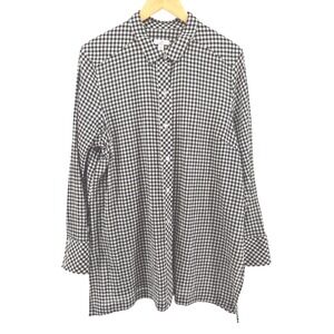 J Jill Gingham Button Down Shirt Tunic Black White Womens Size L Workwear